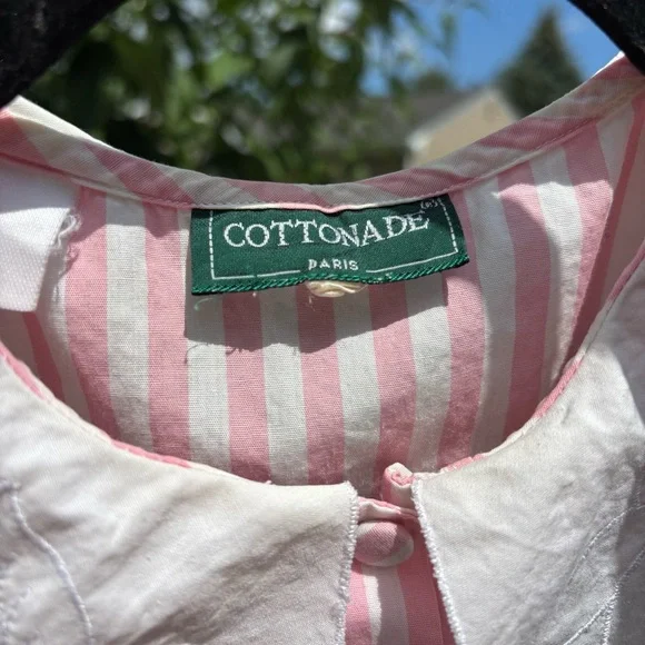 Cottonade Paris pink candy striper cottage core blouse with Collar - Picture 2 of 6